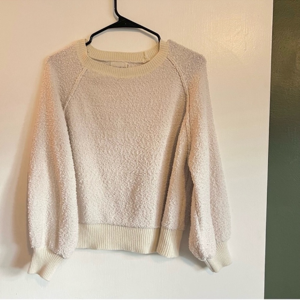 Dreamers oatmeal beige textured balloon sleeve pullover sweatshirt size s/m